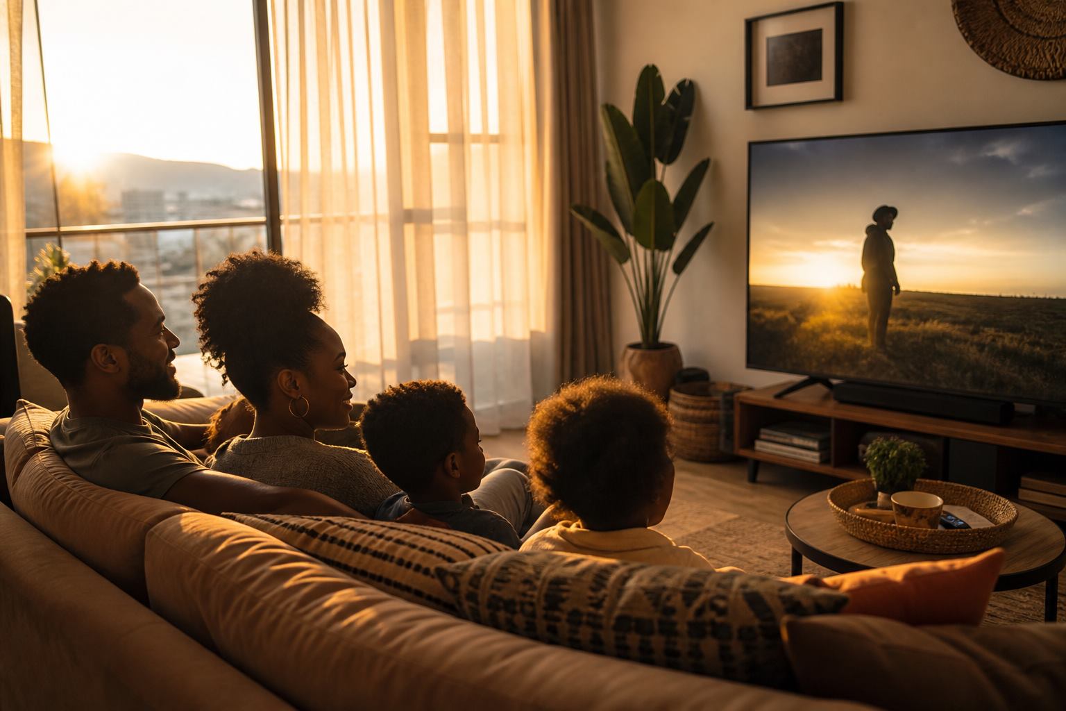 Family watching free TV